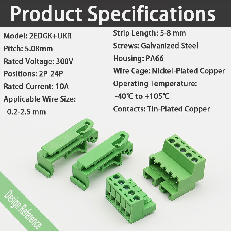 2-24P Complete DIN Rail Terminal Set/DIN Rail Terminal Block 5.08mm/Copper Alloy 10A 300V/UL94 V0 PA66/Screw Clamp w/ Housing