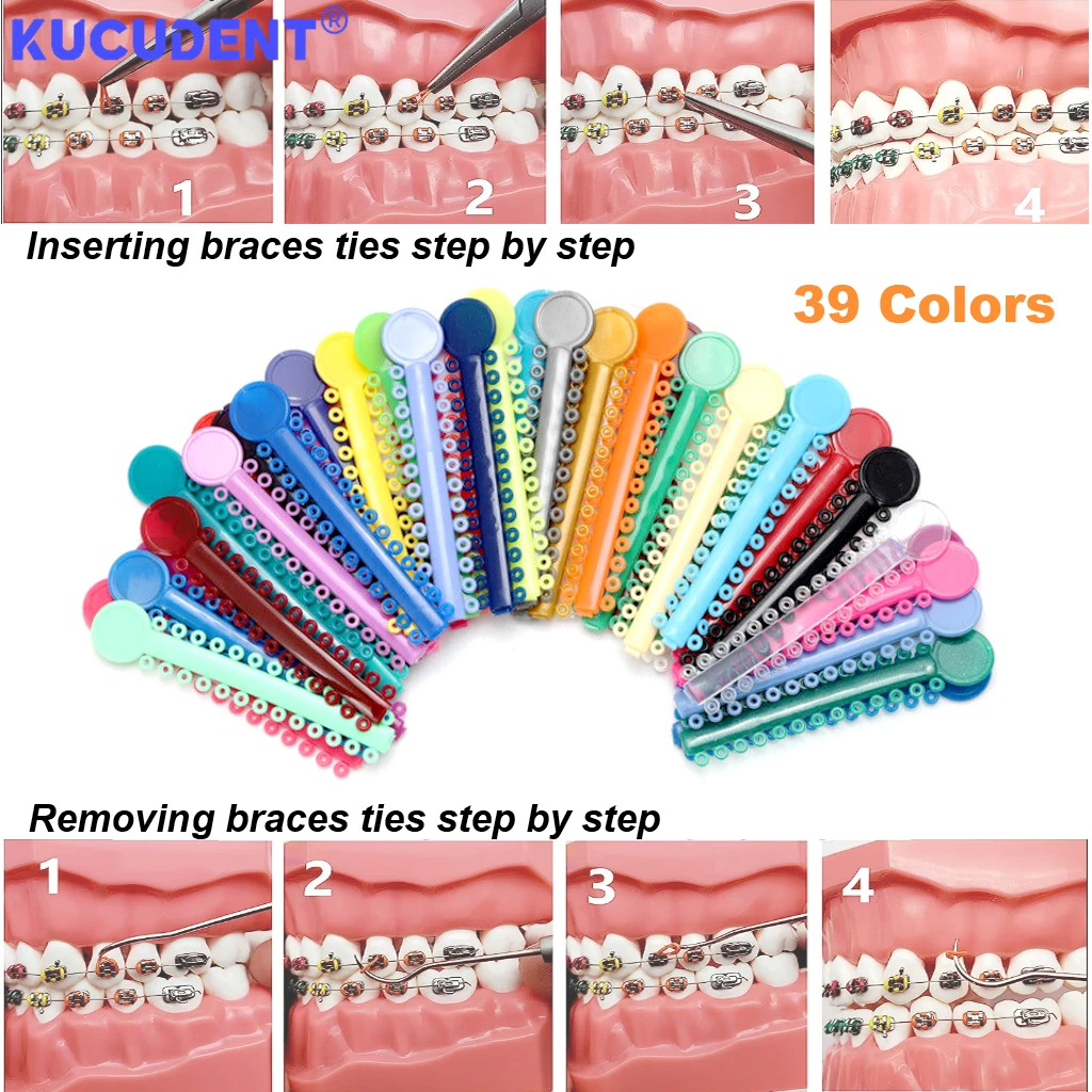 1040 pces/40 varas dental ortodôntico ligadura elástica laços bandas colorido látex anéis elásticos para suportes chaves ferramentas dentárias