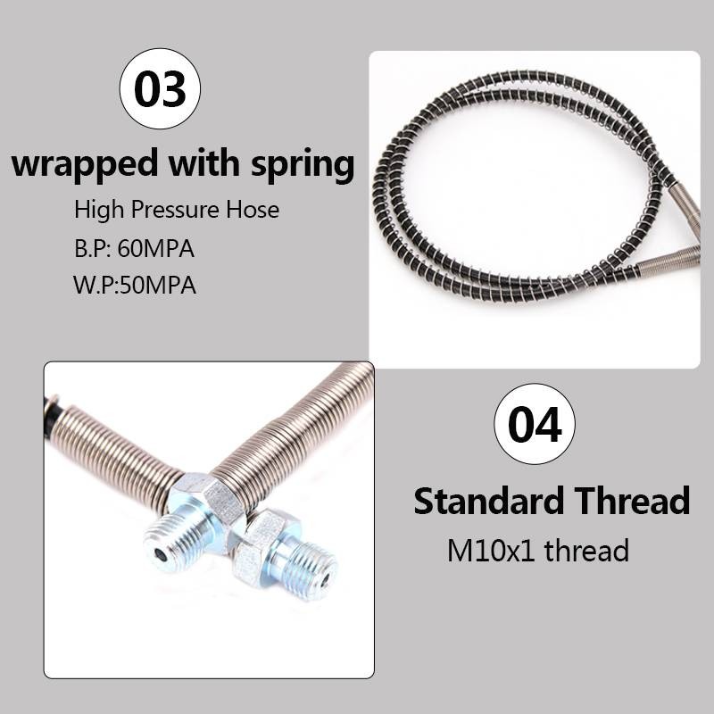 M10x1 Rosca 100cm Mangueira de alta pressão para recarga de ar Mangueira de nylon enrolada com mola de aço inoxidável e conectores rápidos