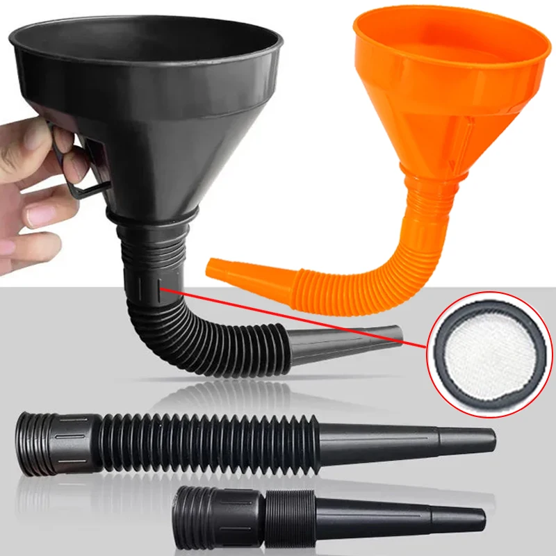 Embudo Universal de repostaje de motor con filtro para coche, motocicleta, camión, aceite, gasolina, colador de llenado, tubo de extensión, embudos de manguera