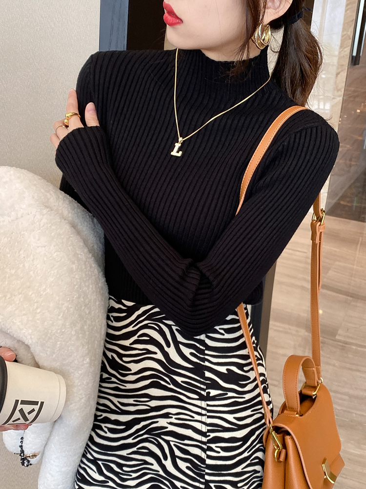 Top eleganti in maglia basic tinta unita maglione da donna con collo alto manica lunga pullover casual sottile moda coreana abiti semplici chic