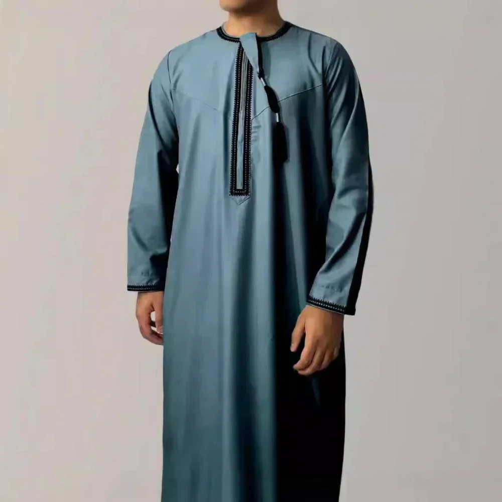 Neue muslimische Männer Langarm Pullover Kleid Abaya Daffah Jubba Thobe Pakistan Saudi-Arabien Kaftan Islam Kleidung Gebet Robe Afghan