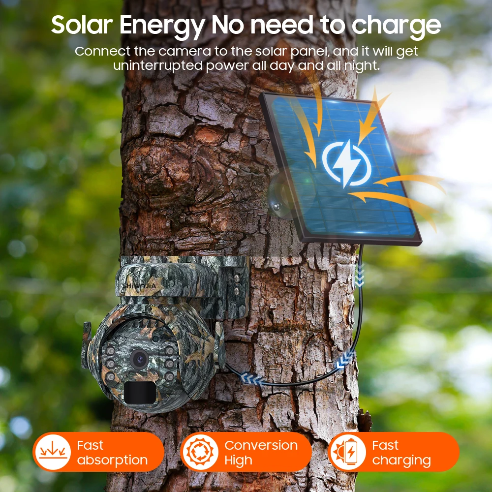 SHIWOJIA 5MP 4G Cámaras solares 4G Sim/WIFI Inalámbrico Al aire libre 360 °   Ver monitoreo animal Cámara PTZ con batería solar en color camuflaje