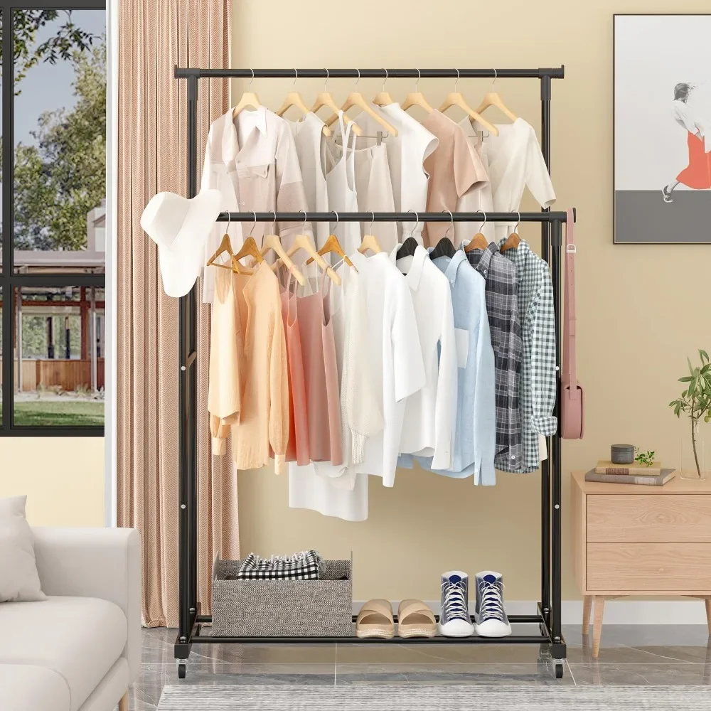 Bewegliche Garderobe Doppel Kleidung Regal Einfache Stange Kleidung Boden Stehen Schlafzimmer Teleskop Boden Kleiderbügel Lagerung Garderobe
