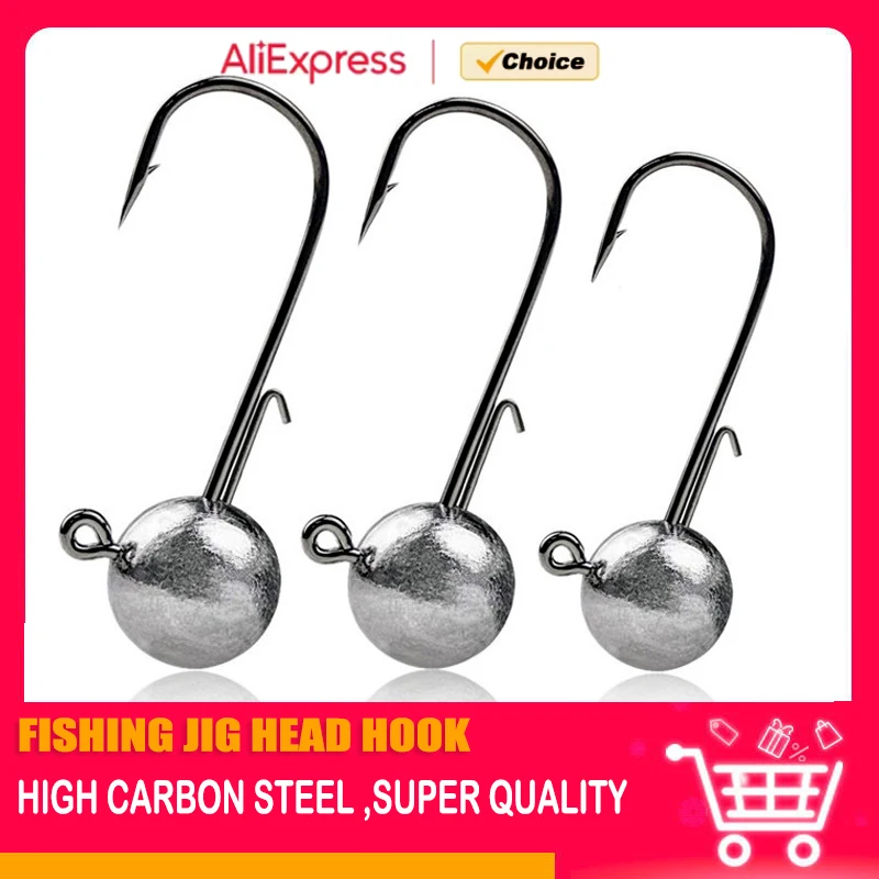1g 2g 3g 4g -20g todos los tamaños anzuelo de cabeza de anzuelo de pesca para cebo de señuelo suave de gusano, anzuelos de pesca de jigging con manivela de cabeza redonda