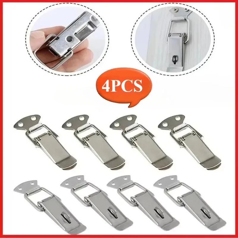 4Pcs Latch Catch Duck-mouth Buckle Hook Wooden Box Hasps Clamp Stainless Steel Spring Catch Clasp Loaded Draw Toggle Clamp Hasps