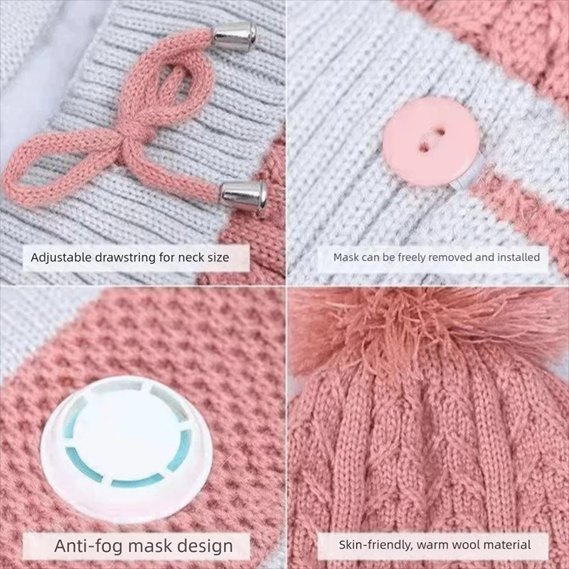 Conjunto de 3 piezas de bufanda y sombrero cálidos para mujer, moda de invierno, tejido estampado, válvula de ventilación amigable con la piel, accesorio cálido para las orejas, 3 uds.