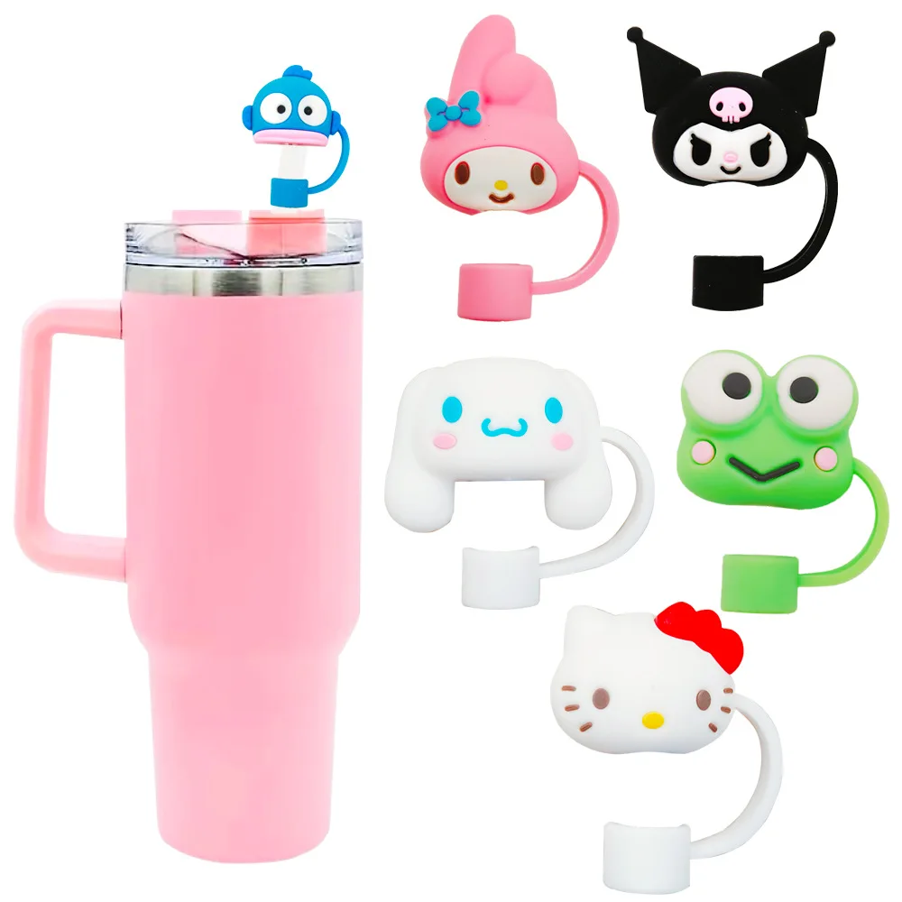 Sanrio Siliconen Afdichting Stro Plug Leuke Hello Kitty Herbruikbare Drinken Stofkap Stekkers Tips Cover Pak Cup Cartoon DIY Accessoires