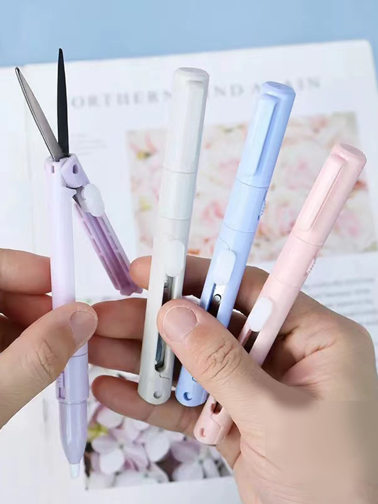1 PC Mini แบบพกพากรรไกรเครื่องตัดกระดาษมีด 2 In 1 Multifunctional กระเป๋าปากกา Scrapbooking แกะสลักตัดเครื่องมือศิลปะ