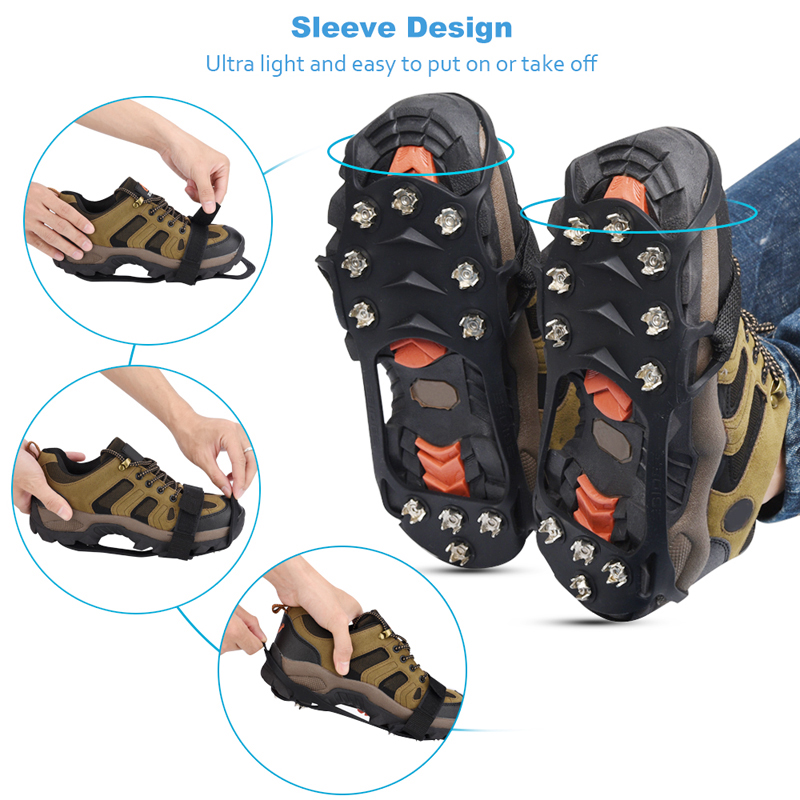 Crampones de 11 dientes para exteriores, senderismo, escalada, nieve y hielo, cubiertas antideslizantes para zapatos de invierno, picos, accesorios para zapatos de nieve