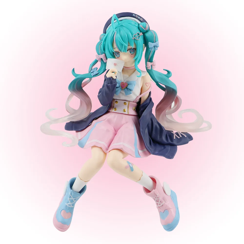 Novo hatsune miku anime figura rosa sakura posição sentada pvc figura de ação modelo brinquedo decoração coletar presentes