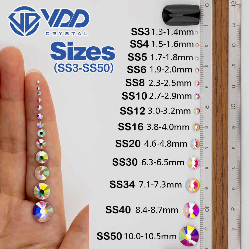 VDD SS3-SS50 Top Thủy Tinh Cao Cấp Phối Ren Siêu Sáng Pha Lê Không Nóng-Sửa Flatback Keo Trên 3D Đá Cho tự Làm Móng Nghệ Thuật