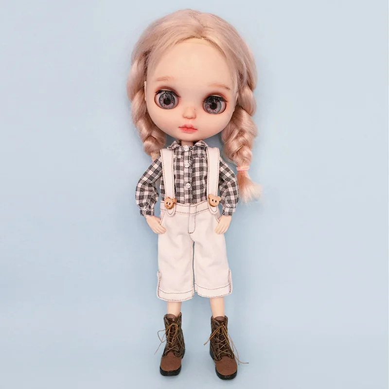 Casual Blyth Puppe Kleidung Strampler Plaid Hosen Langarm Top Anzug Puppe Hosen für Ymy Licca Azones Ob24 Ob27 Puppe Zubehör