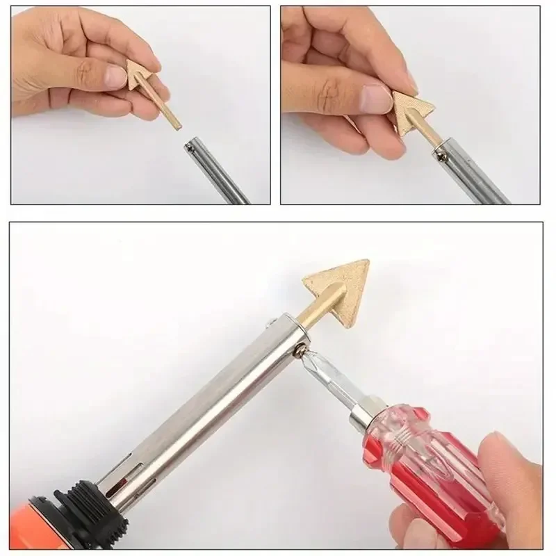 3pc Soldering Iron Tips Set Copper Triangular Smoothing Head Replacement Tips for 80Watt Plastic Welder Repair Tool