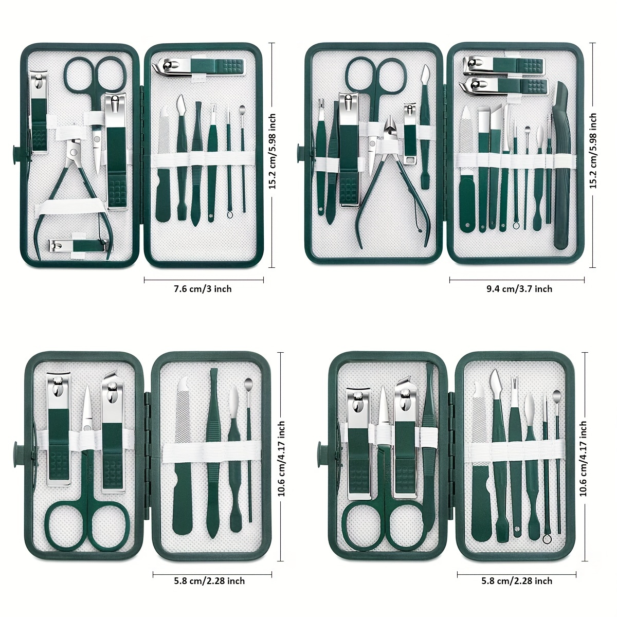 7/18 pçs novo conjunto de cortador de unhas de aço inoxidável conjunto de ferramentas de aliciamento com caso portátil manicure arte ferramenta unhas verdes corte