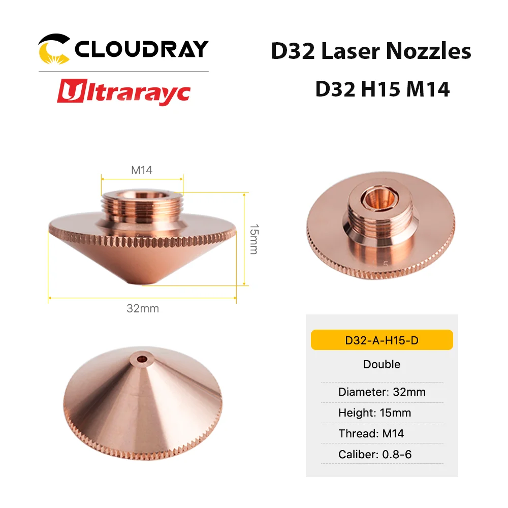 Ultrarayc Sợi Đầu Cắt Laser Vòi Phun Đơn Đôi Chrome Mạ Lớp D32 Cỡ Nòng 0.8-6.0Mm Cho Raytools đầu Laser