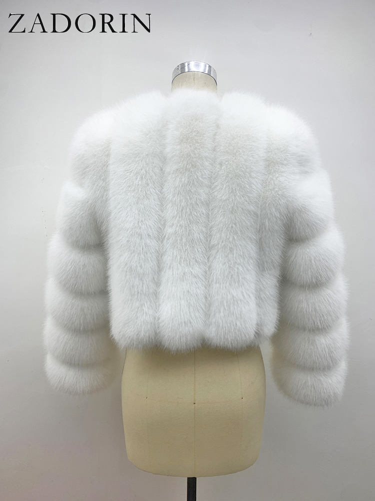 Zadorin-女性のフェイクフォックスファーコート,長袖,ふわふわ,ピンクと白のジャケット,クロップドトップス,ラグジュアリーウィンタージャケット,2024