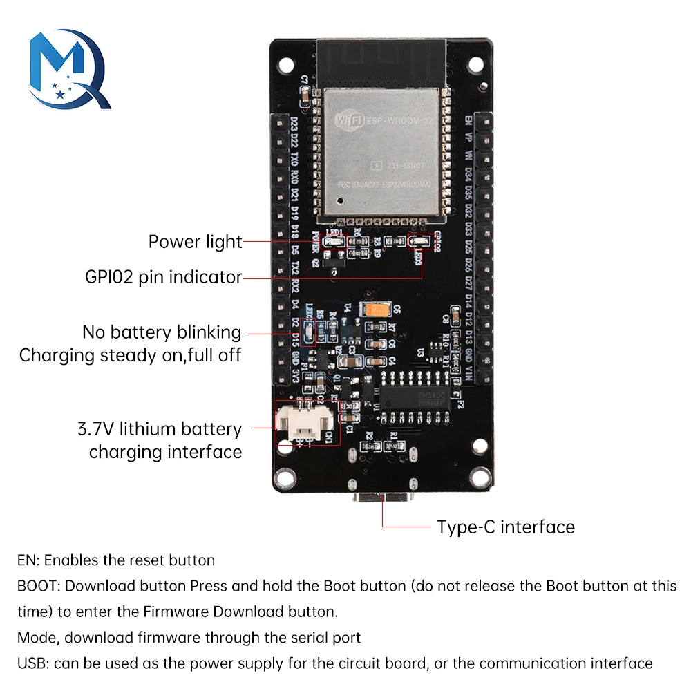 Esp32 1.9인치 Lcd 화면 Wifi Bluetooth 개발 보드 온보드 Esp32-Wroom-32 모듈 유형-C