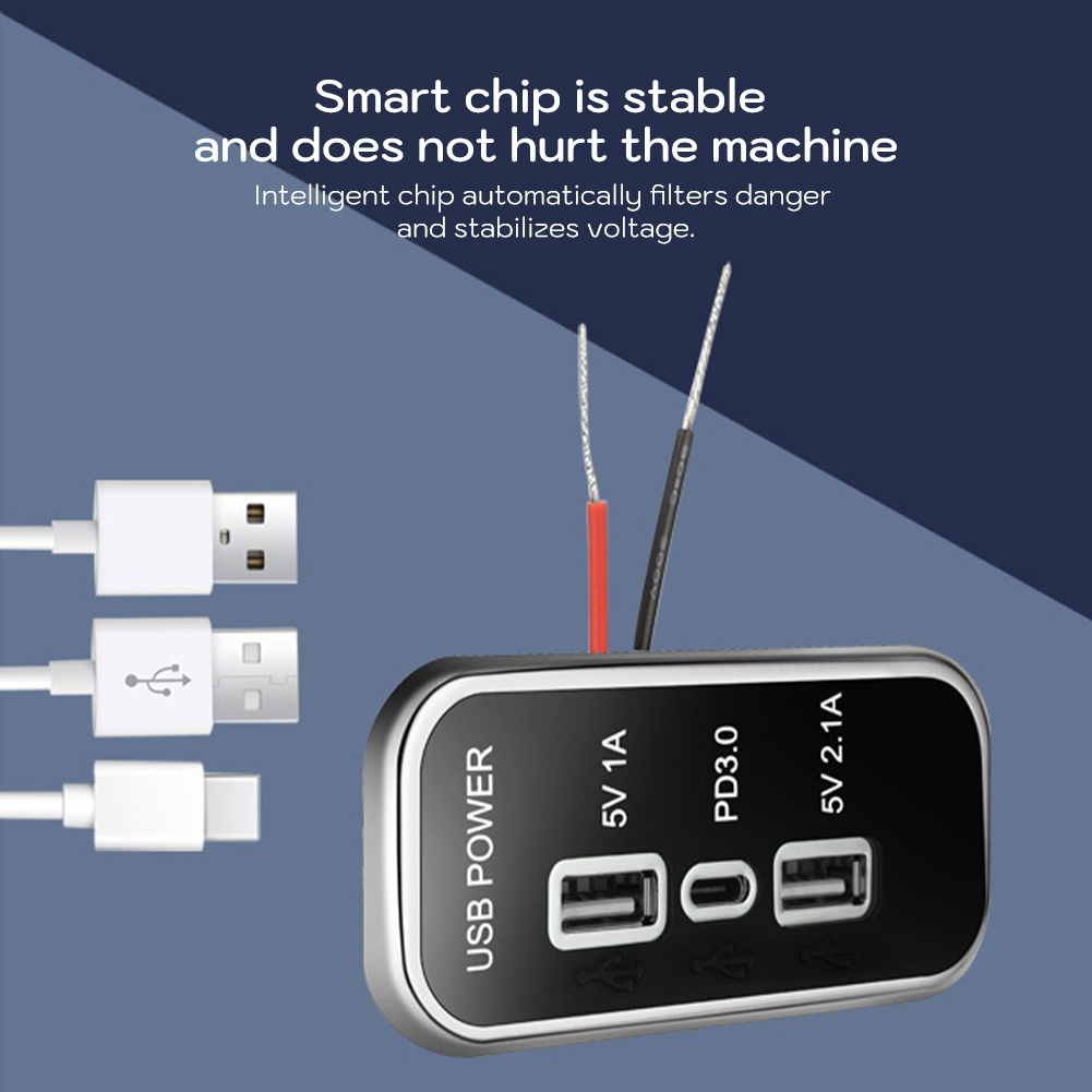 12 V 24 V USB-Steckdose 3 Ports Schnellladegerät USB PD Typ-C Steckdosenadapter für Wohnmobil, Marine, Boot, Wohnmobil, Wohnwagen, Oberflächenmontage