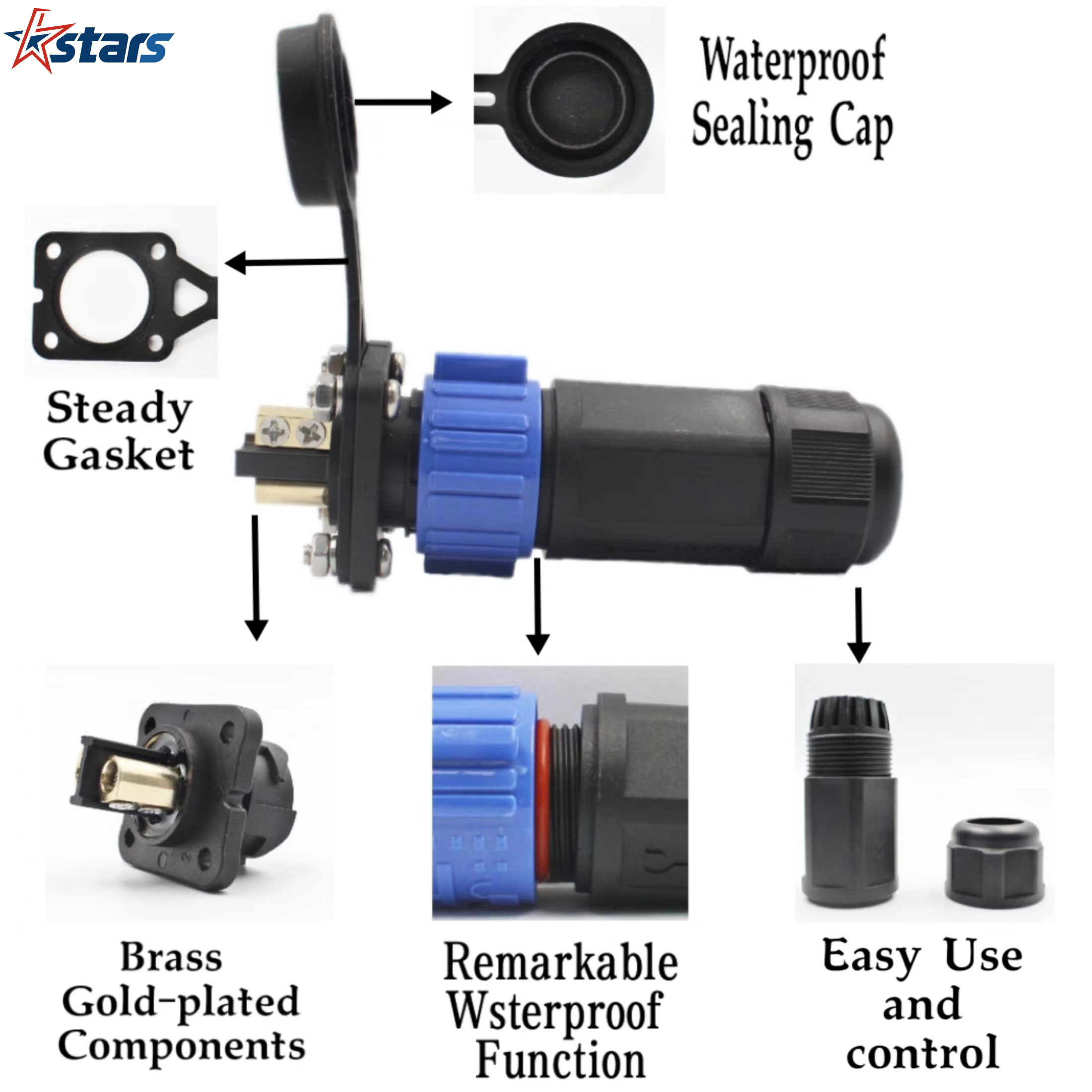 Conjunto de receptáculo de plugue de motor de corrico, plugue de motor de corrico de 12V 24V 36V 48V, conector de alimentação DC de barco marinho à prova d'água