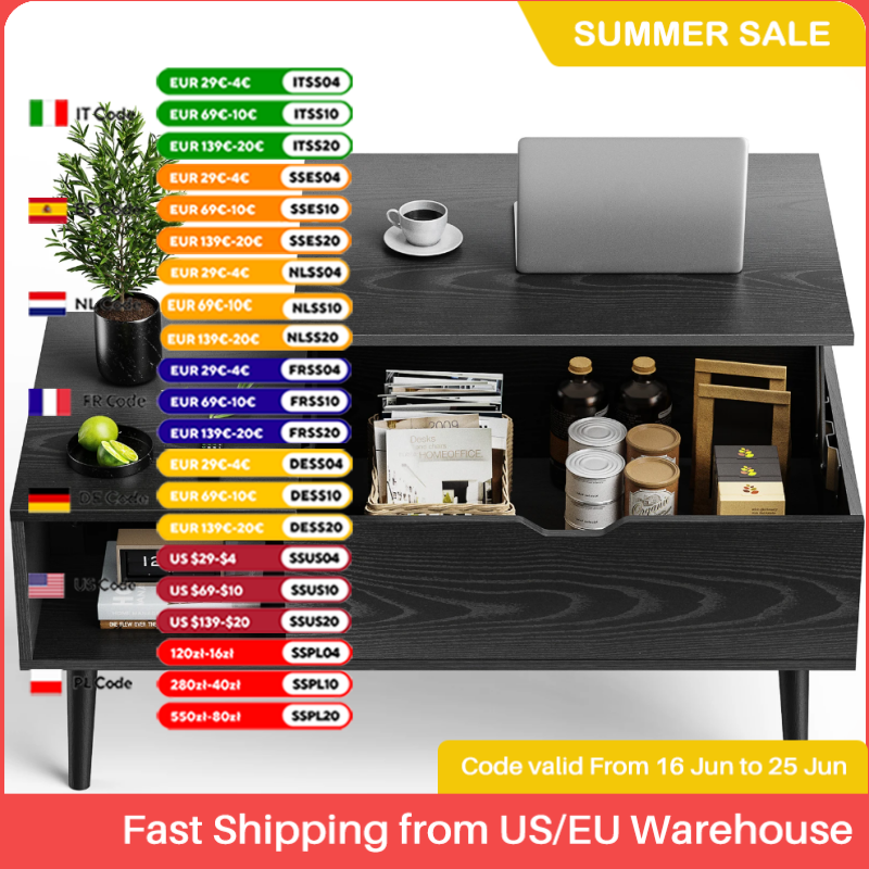 JHK Lift-Top-Couchtische für Wohnzimmer, 39,37 x 19,7 Zoll, Schreibtisch, Tee-Holz-Esstische, verstellbares Lagerregal, einfaches Heben oder Unteren
