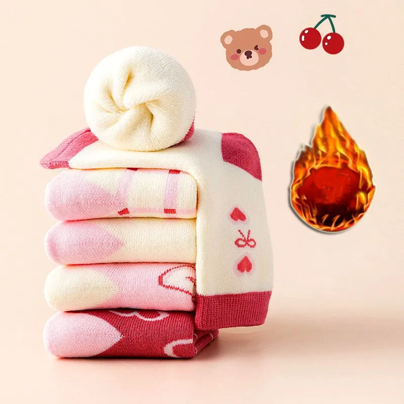Calcetines de invierno para niñas, 5 pares, calcetines de algodón gruesos de princesa de Color bonito para bebés, calcetines cálidos de invierno para niños