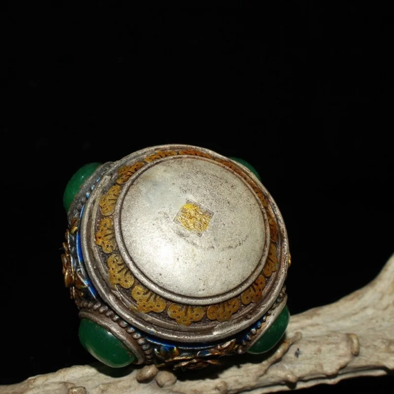 Coleção inicial incrustada jade banhado a ouro puro branco cobre cabaça garrafa de rapé ornamento fino acabamento a condição é como mostrar