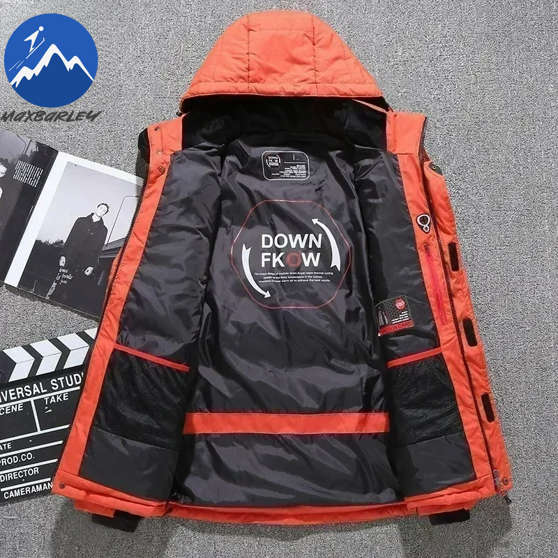 Inverno engrossado homens jaqueta de escalada caça com capuz quente pato branco para baixo casaco homem casual leve puffer jaqueta esqui neve