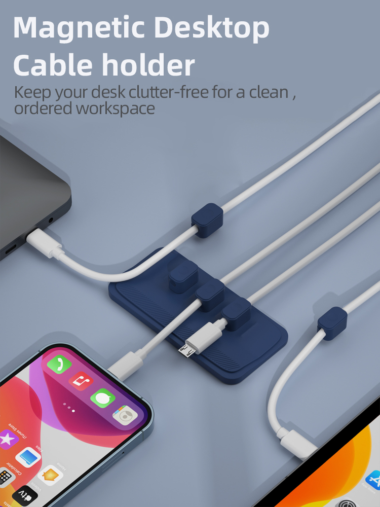 Cable Management, Magnetic Cable Holder, Desktop Multipurpose Cord Keeper, 5 Clips for Lightning Cables, USB C / Micro Cables
