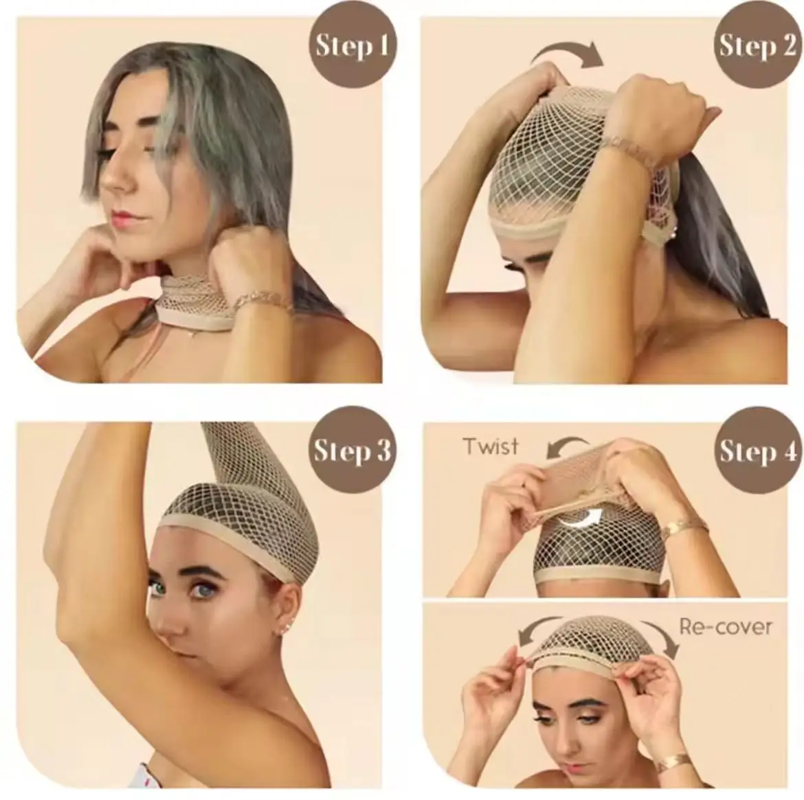 Redes para el cabello Gorro de peluca con extremo abierto Gorros de medias de malla Peluca tejida Redecilla para el cabello para mujeres
