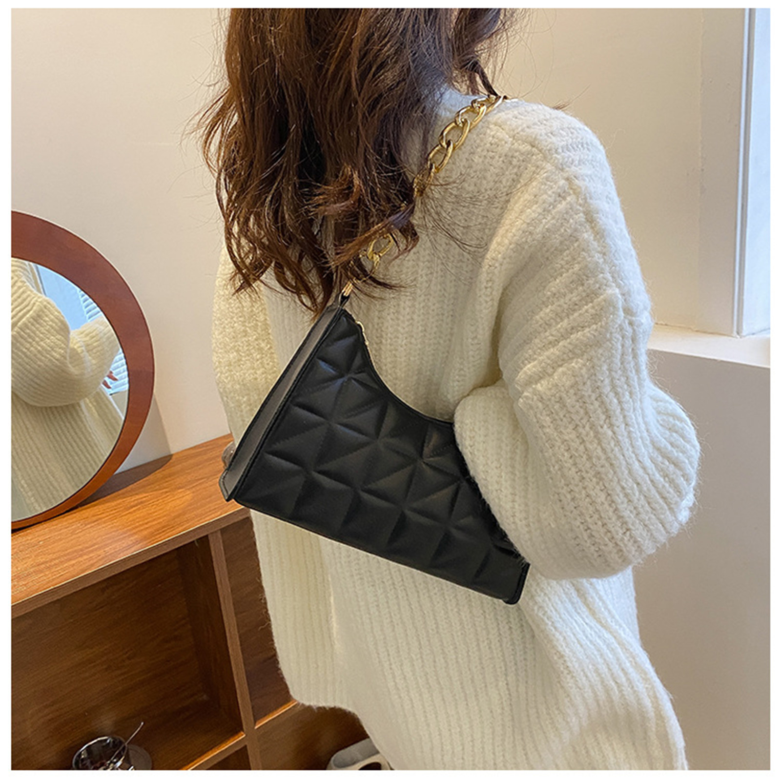 Bolso de hombro para mujer, nuevo bolso de tendencia de Color sólido, bolso con cadena, bolso de compras con textura de moda femenina