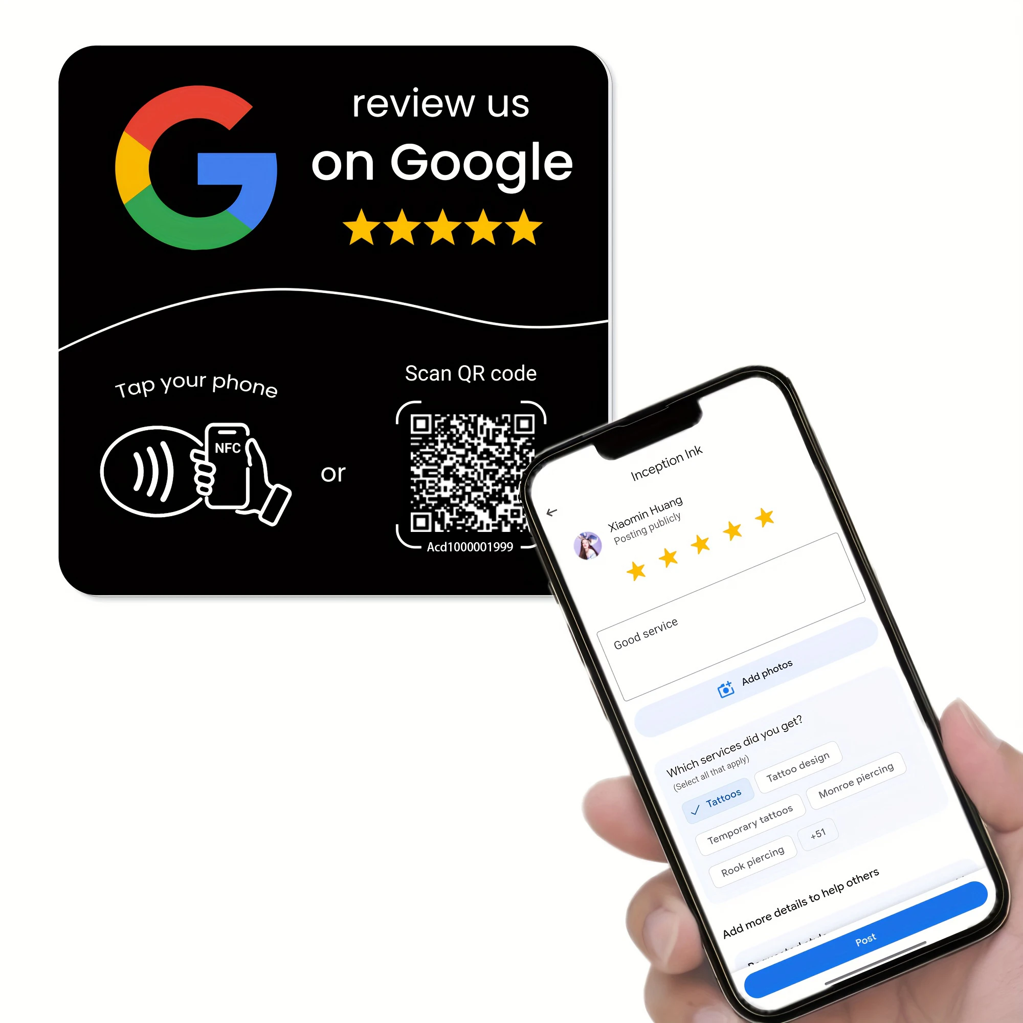 NFC 215 carré programmable pour carte d'examen Google Table de Station NFC 13.56Mhz code QR carte debout modifiable