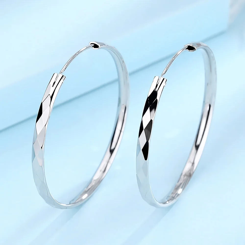 Mỹ 925 Màu Bạc Sang Trọng 5CM Vòng Tròn Lớn Đôi Khuyên Tai Vòng Cho Nữ Quyến Rũ Ban Đầu Thiết Kế Đảng Cưới Trang Sức Quà Tặng