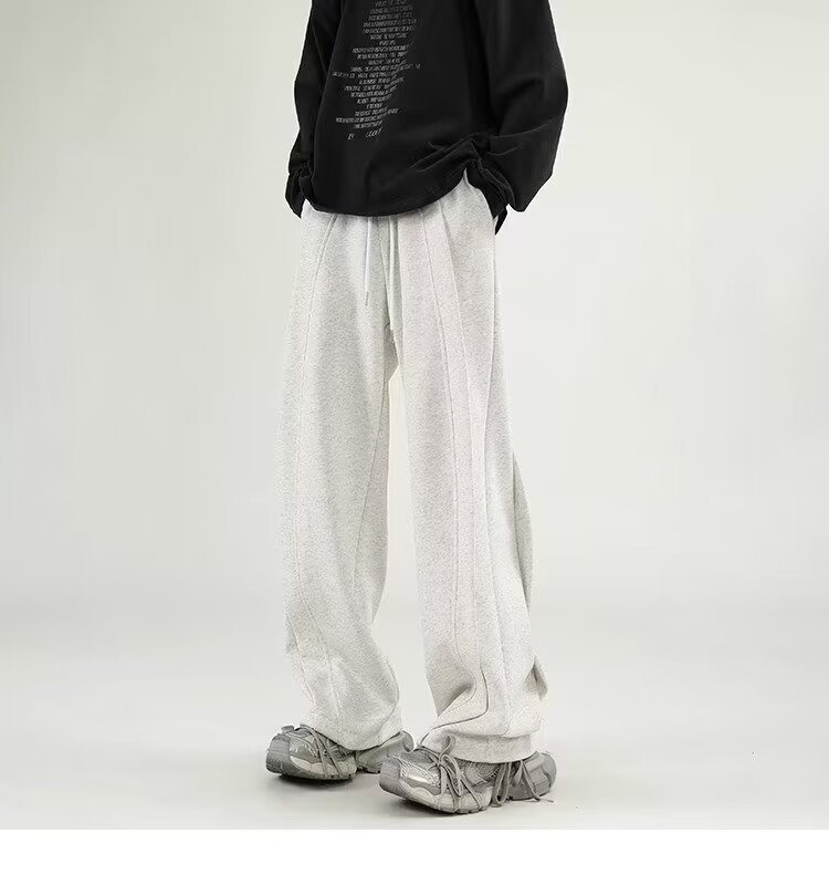 Coreano calças de moletom de perna larga homem solto casual cor sólida calças masculinas streetwear roupas 2024 primavera outono moda moletom