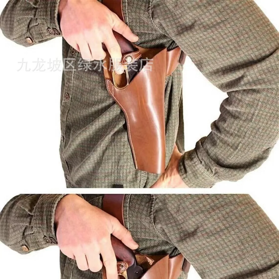 Funda para revólver con correa trasera punk para hombre de cuero ajustable