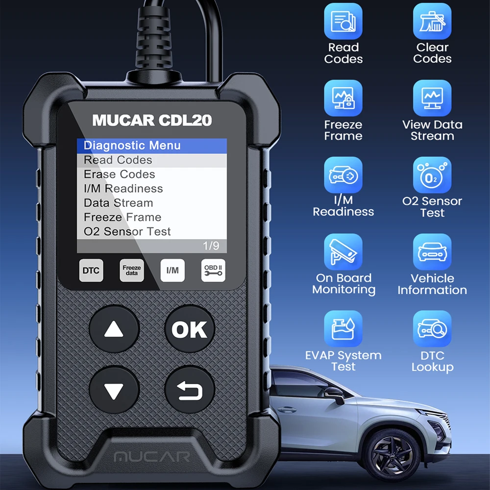 Escáner MUCAR CDL20 2024 OBD2, herramienta de escaneo de sistema completo, herramientas de diagnóstico de luz del motor, prueba de Smog, lector de código automotriz