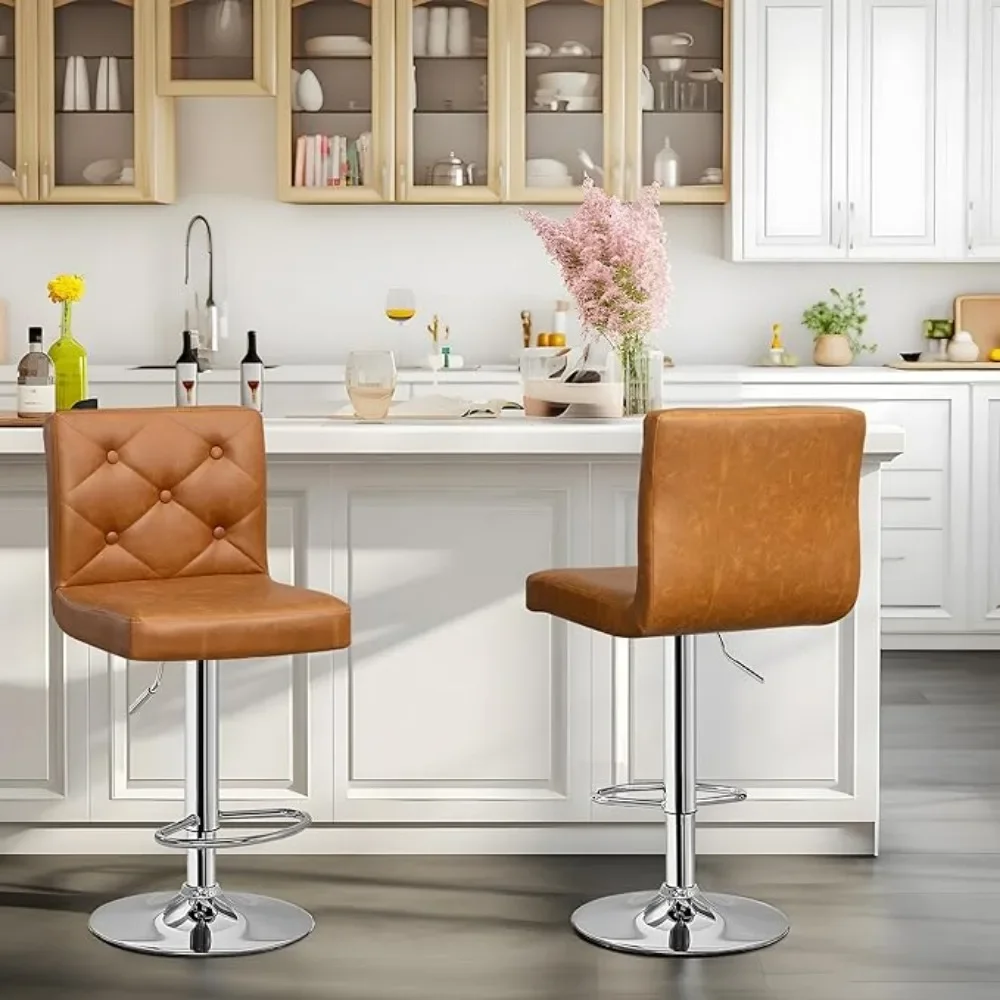 Bar Stools Set of 4 Modern PU Leather Adjustable Bar Stools with Back 360° Swivel Bar Height Stools