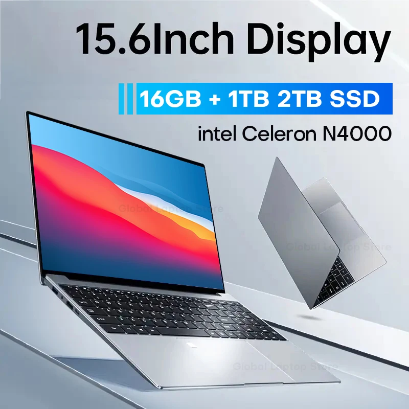 Windows 11 Pro 15.6" Laptop Computer Intel Celeron N4000 16GB DDR 1TB SSD Laptops Office Computer PC Fingerprint Unlock Notebook
