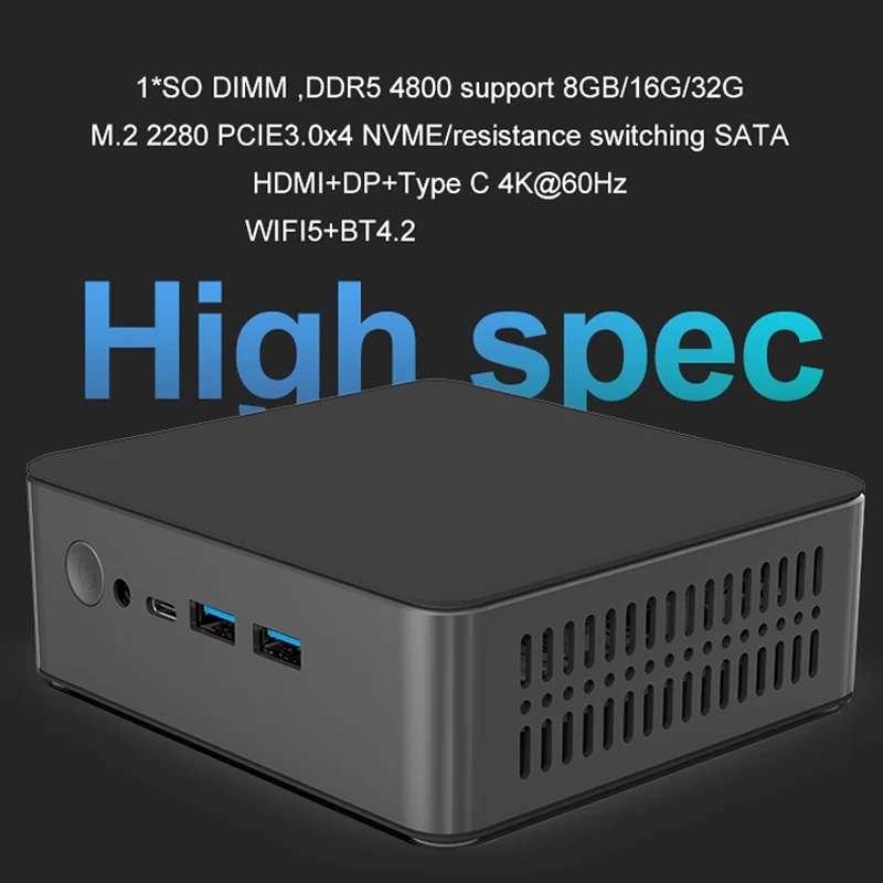 MicroData Mini PC N5A 8 núcleos 12 threads Intel i5 12450H Windows 11 Pro DDR5 4800 Hz, 16G 518 GB/1 TB, 1 * M.2 (NVME SSD, 2280) WIFI5 + BT4.2