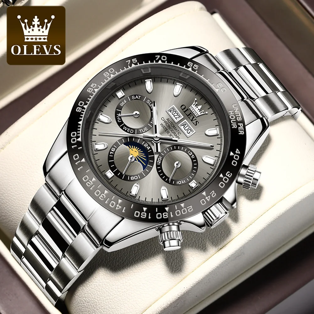 OLEVS 6654 luksusowy męski zegarek chronograf automatyczny mechaniczny zegarek na rękę wodoodporny świecący top markowy zegarek dla mężczyzny data Sport