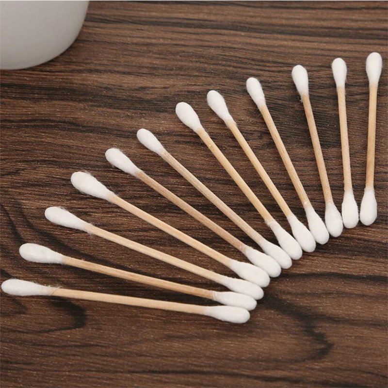 500 stücke Doppel Kopf Baumwolle Tupfer Frauen Make-Up Baumwolle Knospen Spitze für Holz Sticks Nase Ohren Reinigung Gesundheit Pflege Werkzeuge
