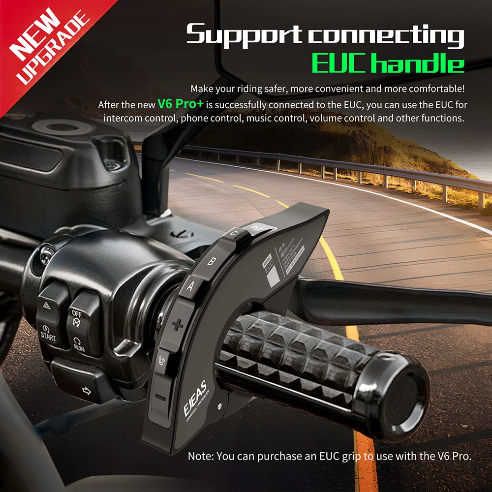 EJEAS V6 PRO +/PLUS Motorradhelm Bluetooth-Gegensprechanlage-Headset mit 800 m BT-Gegensprechkommunikator für 6 Fahrer wasserdicht