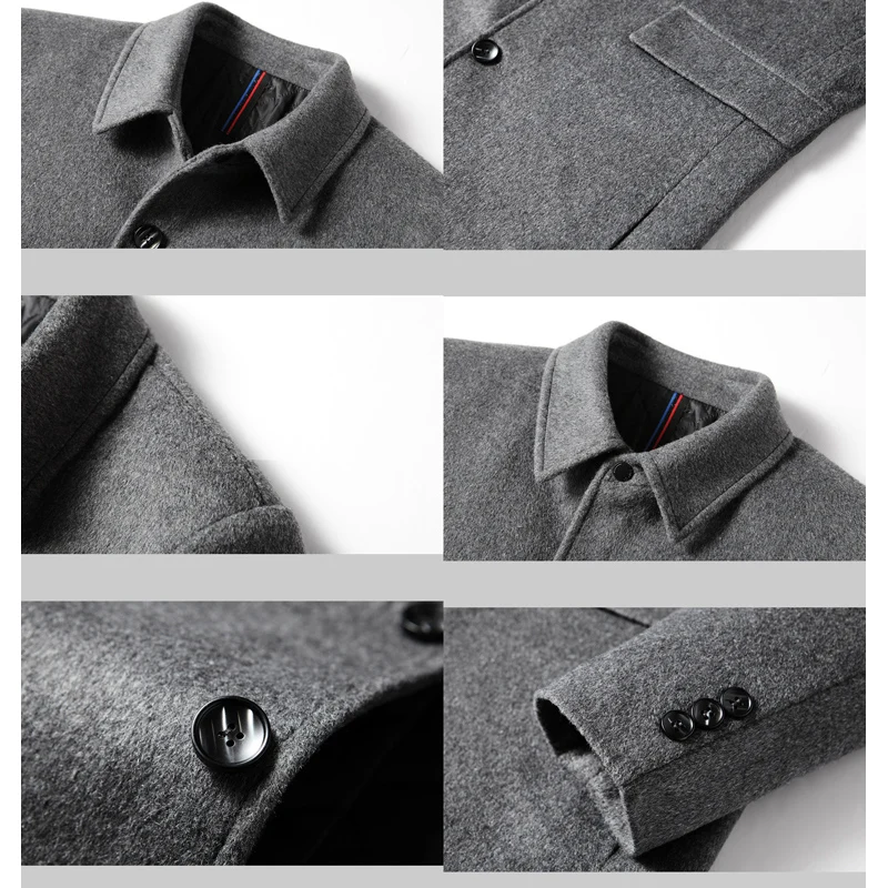BROWON Marke Winter Mantel Männer 2025, Herbst Solide Drehen-unten Kragen Wolle Lange Jacke für Männer Neue Business Casual warm Halten Oberbekleidung