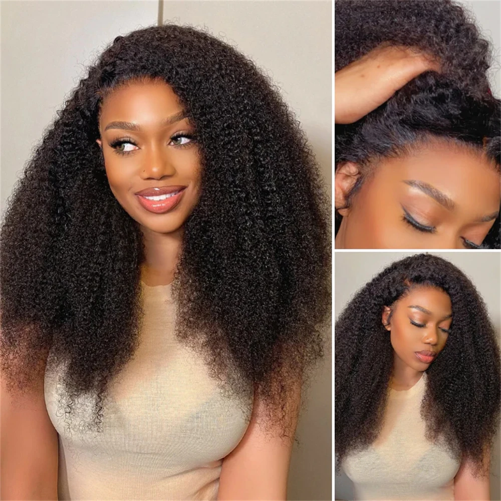 10-18 pulgadas Afro rizado 4x4 Cierre de encaje cabello humano Remy indio encaje suizo transparente Pre-arrancado Color Natural 180% de densidad