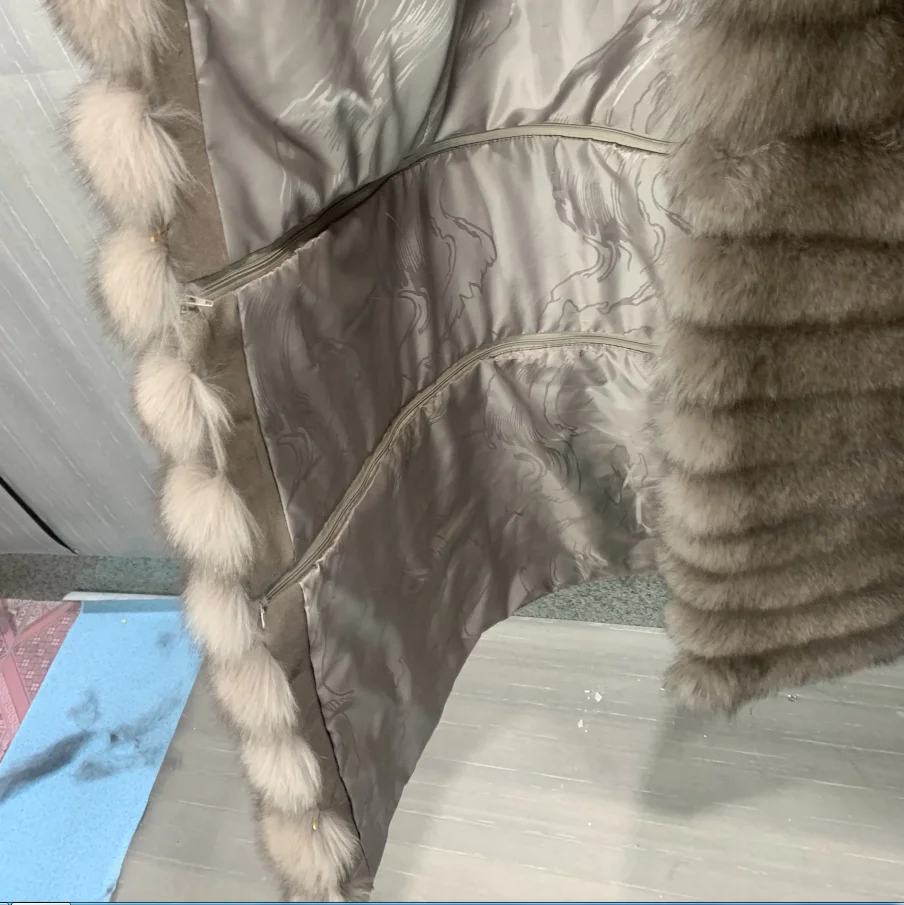 Abnehmbarer Pelzmantel aus echtem Fuchs, langer Pelzmantel, großes Revers, abnehmbare Ärmel, 3 in 1, warm im Winter
