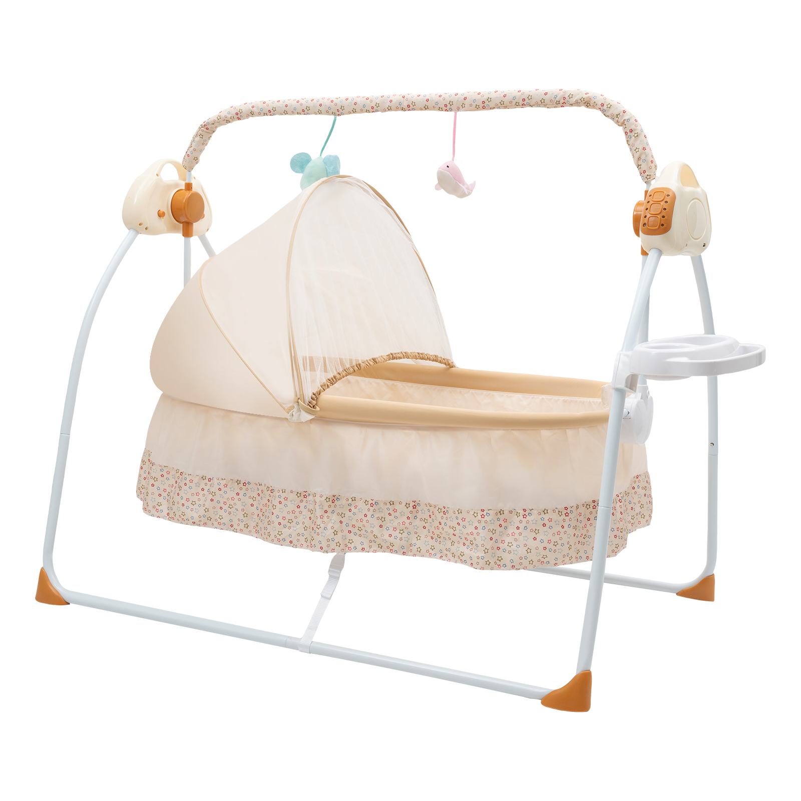 Foldable Electric Baby Cradle 0-18M 5 Speeds Swing Remote Control Bluetooth Music Mosquito Net 25KG Capacity for Sleep Play