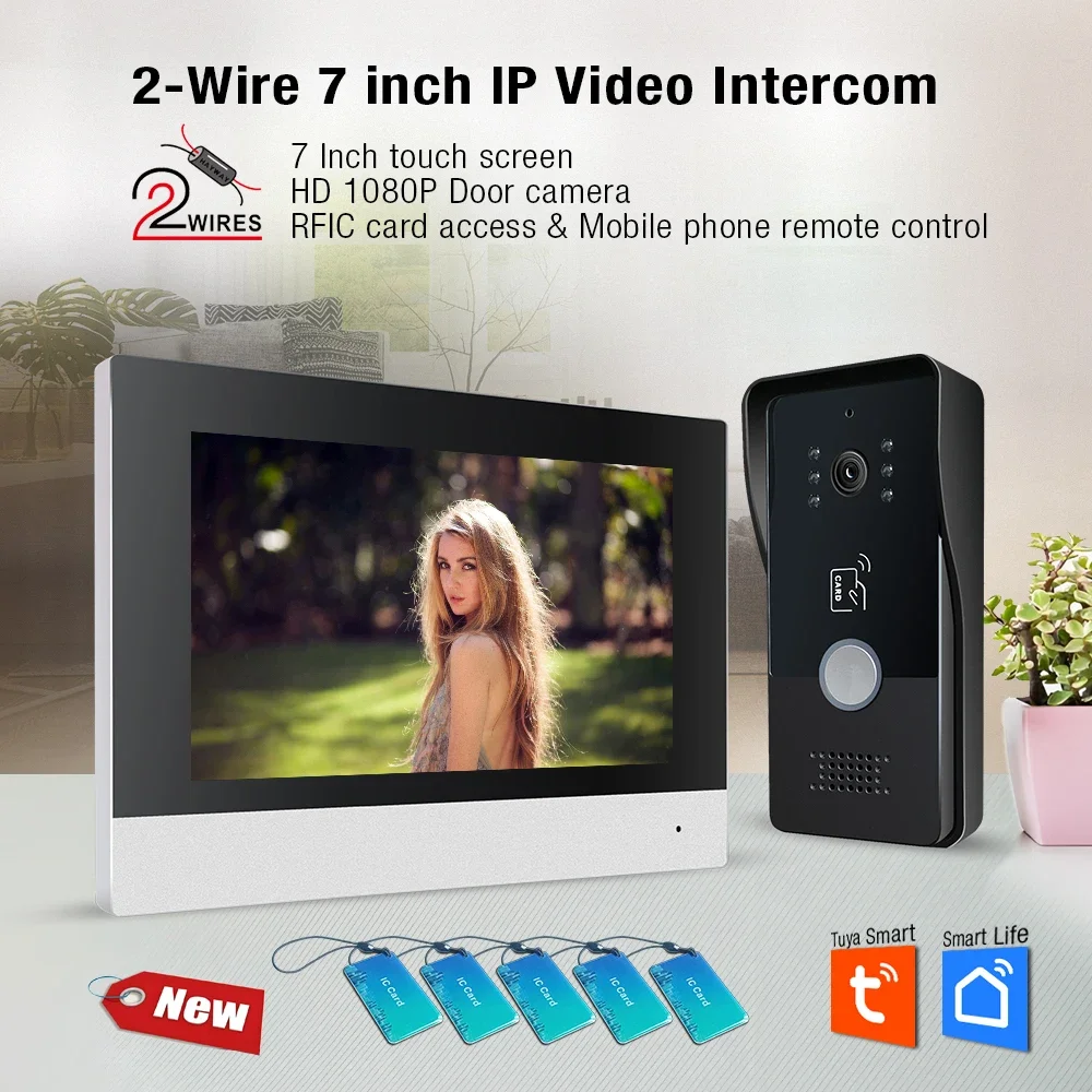 2 Draad IP Tuya Wifi 1080P Video Intercom Video Deurtelefoon 7 ''Kleur Touchscreen Camera Deurbel deur Beveiligingssysteem