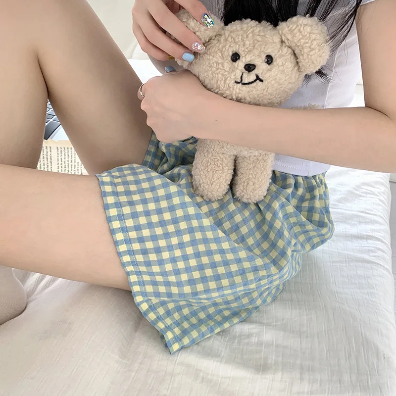 Pyjama en coton pour femmes, bas doux, imprimé à carreaux, ample, nouvelle collection été 2024