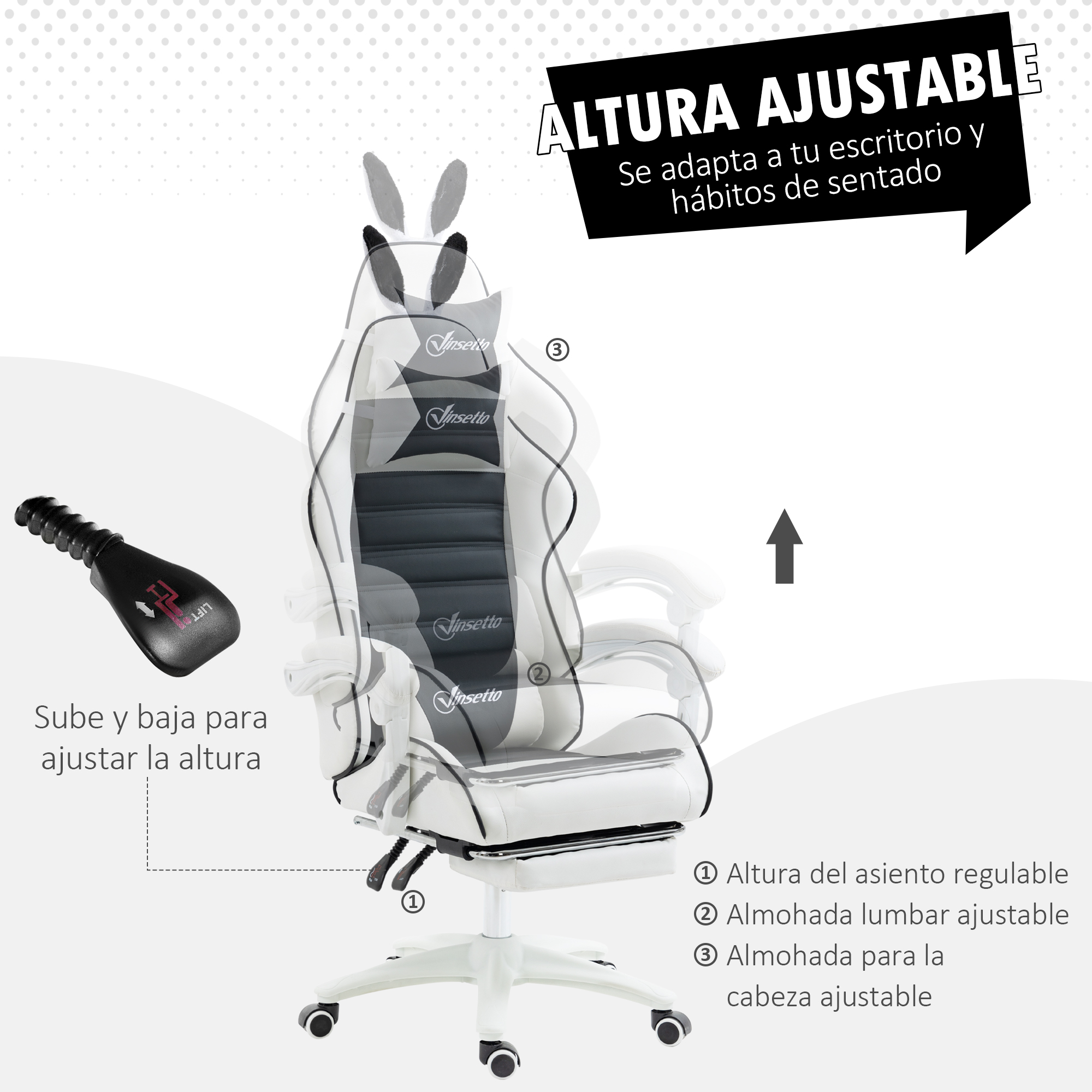 65X63X136-142Cm Vinsetto Verstelbare Hoogte Pu Draaibare Gaming Stoel