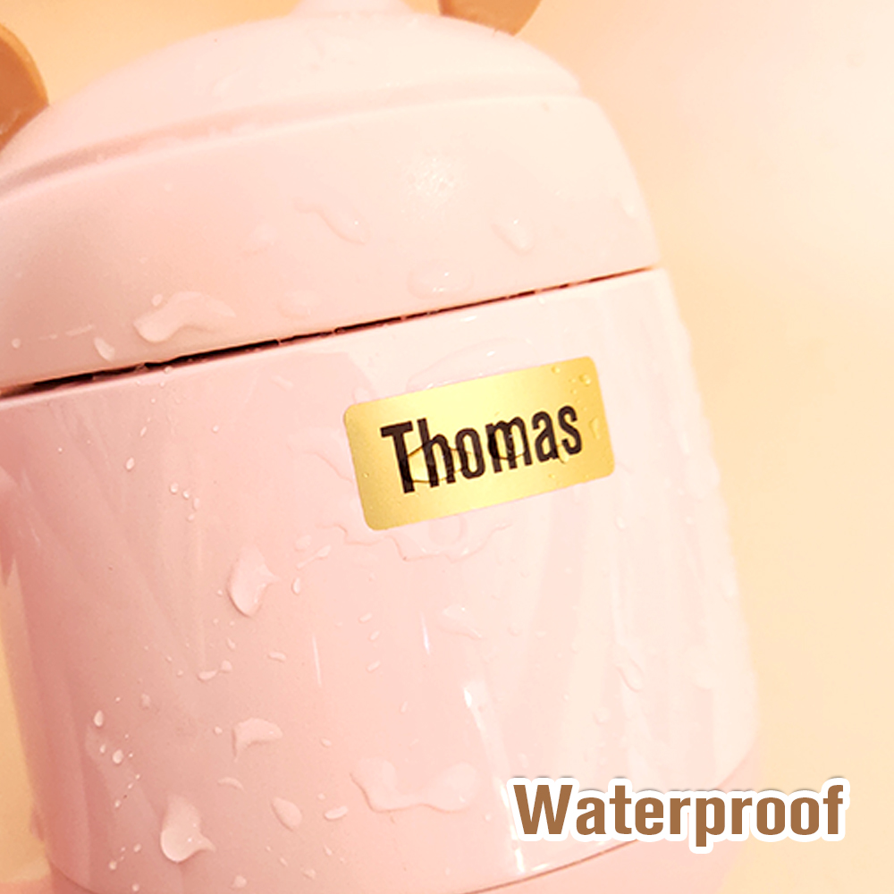 200 個パーソナライズされた名前ステッカーカスタムゴールド防水かわいいデカールタグ子供のための学校文具ボトルラベル